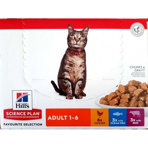 Hill's Science Plan Feline Adult Multipack Kurczak/Ryba oceaniczna/Wołowina saszetki 12x85g