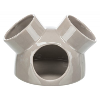 Domek dla myszy, szarobrązowy, ceramiczny,  o 16 × 12 cm, z 3 wejściami
