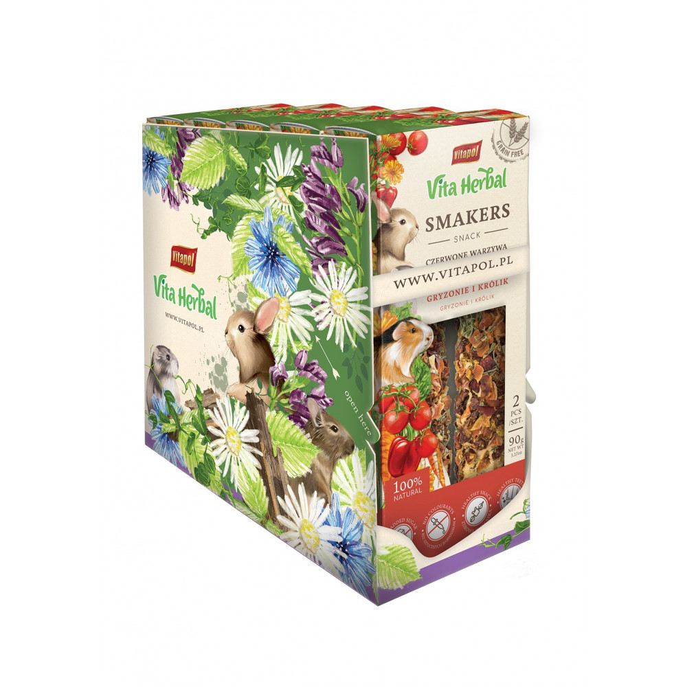 Vita Herbal Smakers czerwone warzywa dla gryzoni i królika 90g, 5 szt. display